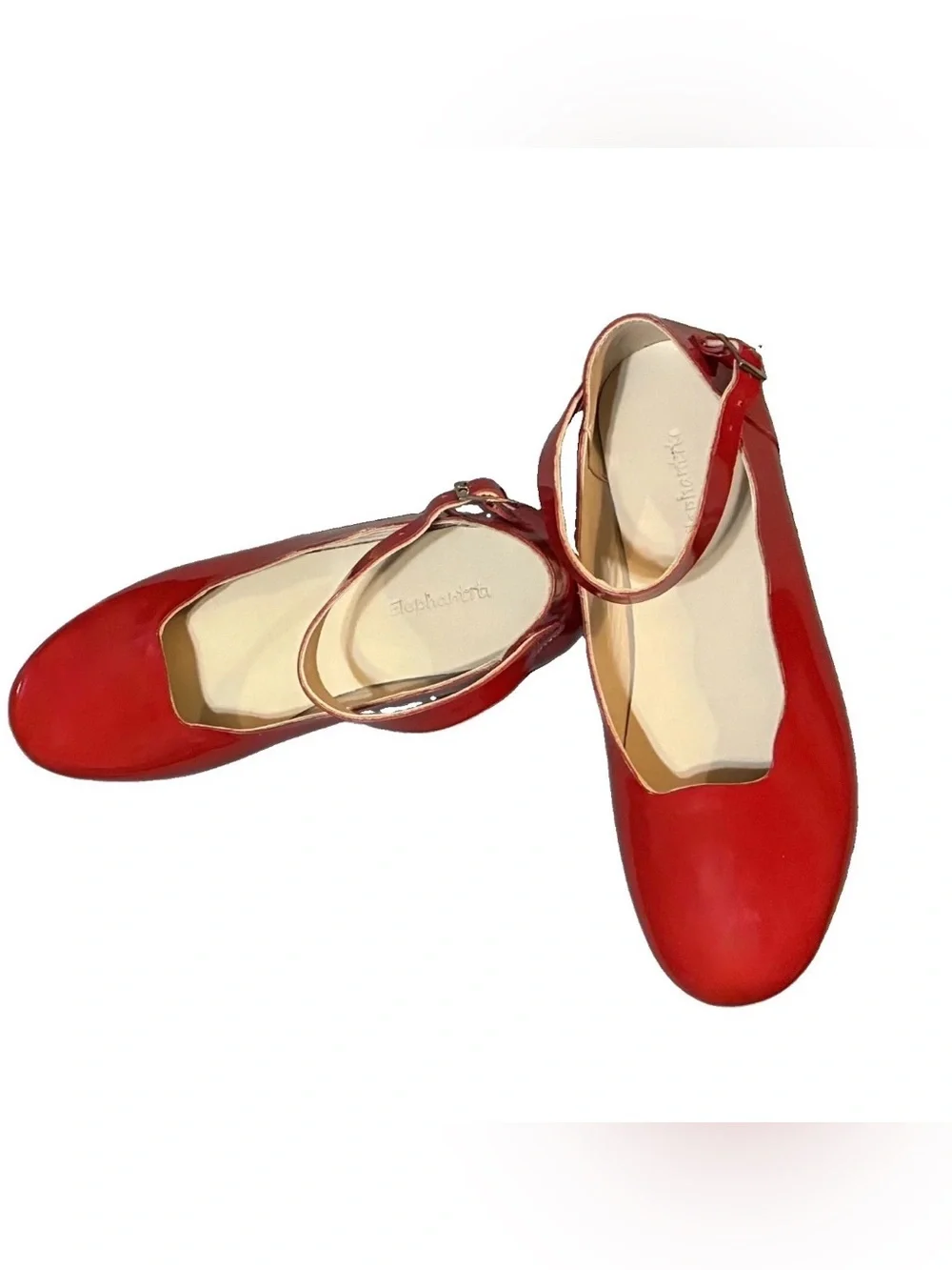 Elephantito Size 5 Big Girls Shiny Red Patent Leather Flats with Ankle Straps